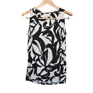 Chicos Top Womens Medium Black White Sleeveless Cotton Modal Blend Scoop Neck